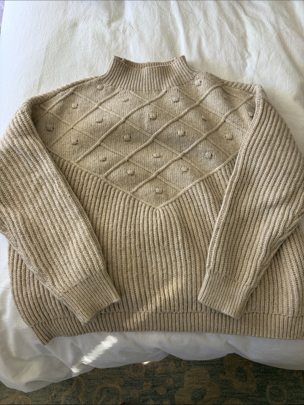 Calvin Klein Cream Cable Bobble Turtleneck Sweater